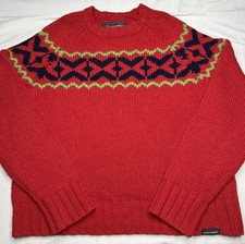 Vtg Y2K Abercrombie  Fitch Women L Knit Fair Isle Sweater Lambswool Red Nordic