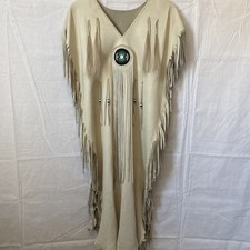 Native American Ivory DoeSkin Beaded Horse Hair Fringe Wedding Dress Medium 8-10