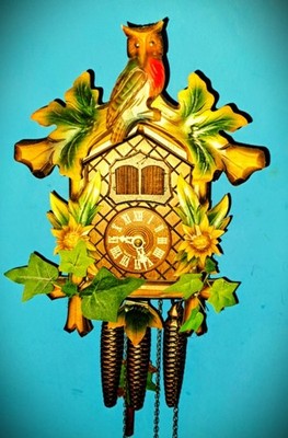 Super Rare Hubert Herr Owl Musical 1 Day Cuckoo Clock w/Silencer