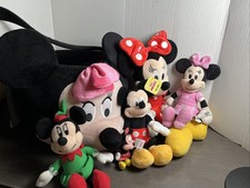 Disney Mickey And Minnie Plush Lot W/minnie Plush Basket Many Diff Sizes