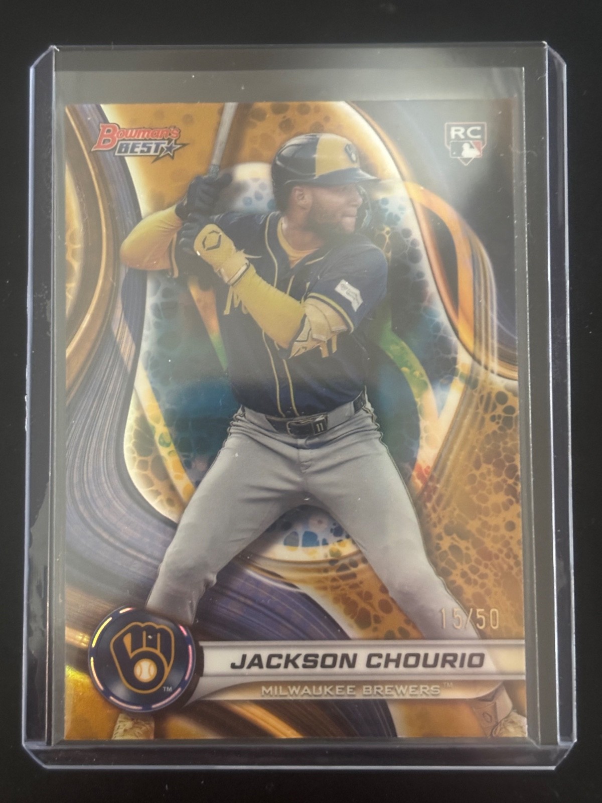 Jackson Chourio RC /50 2024 Bowman's Best GOLD Refractor Brewers Rookie Card #38