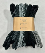 Bearpaw Socks Women's Size 4-10 Soft Boot Sock 6 Pairs Black Grey Multi