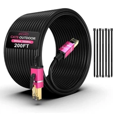 Ecjtu 200FT Cat8 Outdoor Ethernet Cable Pure Copper Heavy Duty Direct Burial
