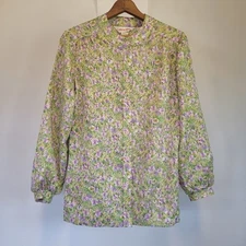 Laura Mae Floral Button Front Blouse Long Bishop Sleeve Spring Multicolor Sz Med