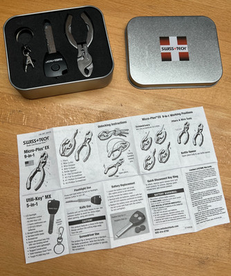 SWISS+TECH Edelstahl Micro-Plus 9-in-1 Schlüsselanhänger Multitool Geschenkbox Set
