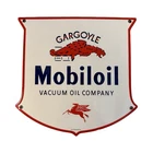 Vintage Heavy Porcelain Gargoyle Mobiloil Shield Sign Dallas USA 1 Foot x 1 Foot