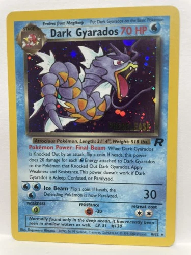 Pokémon TCG Dark Gyarados Holo Rare 8/82 Prerelease Holo 2000 Promo Unused