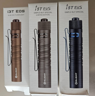 Olight 3 LED EOS Flashlights - i3T Desert Tan, i5T Gunmetal Grey & i5T Black