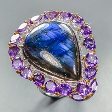 Unique ring 34 ct Natural Labradorite Ring 925 Sterling Silver Size 7 /R444641