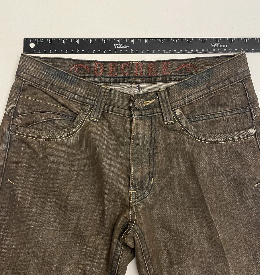Pantalones de mezclilla para hombre Decree 32x30 (32x28) marrón desteñido relajado pierna recta tiro bajo Foto 3 de 4