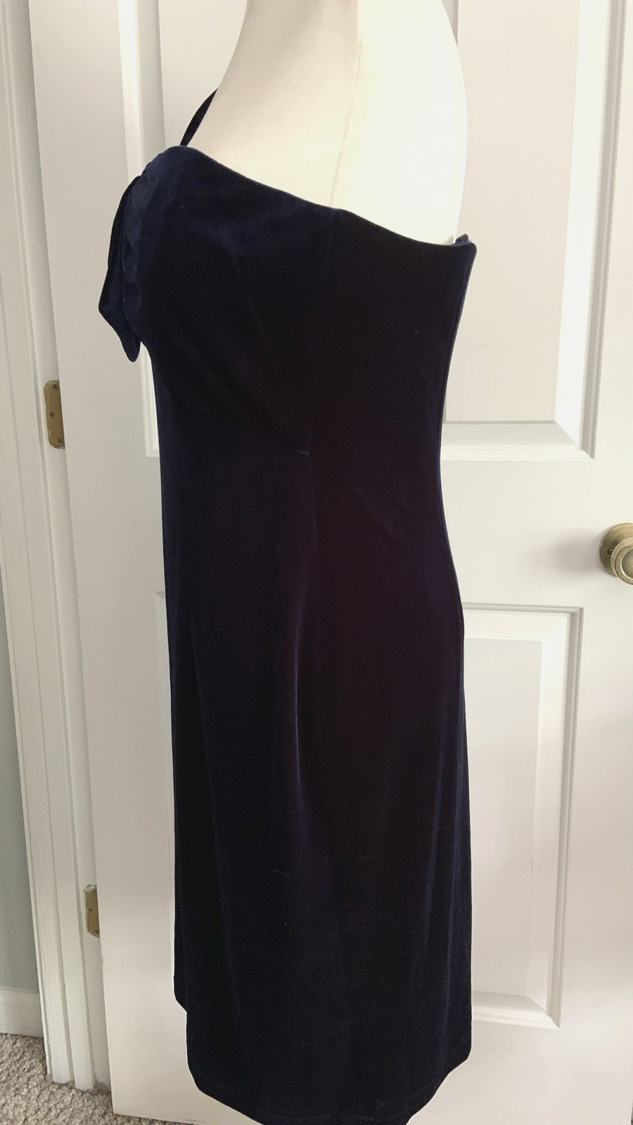 David Meister Boned support Blue Velvet one shoulder Party Cocktail Dress sz 10