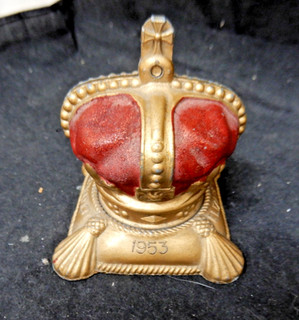Coronation Crown Cast Money Box Elizabeth II 1953 Red Gold Paint Cast Metal