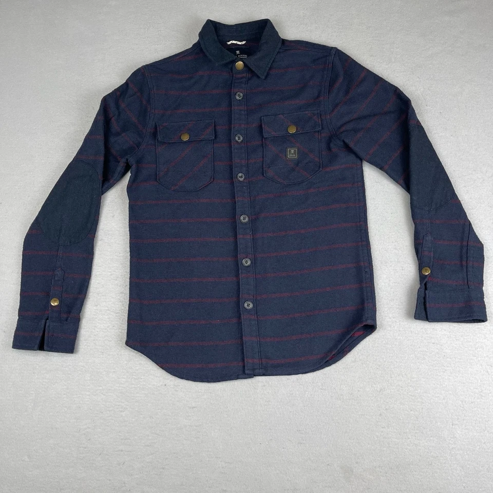 ROARK REVIVAL Shirt Jacket Mens Small Striped Navy Flannel Shacket Wool - Image 3 of 4