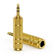 Uenlio 3.5mm to 6.35mm Headphone Adapter 2-Pack, Gold-Plated 1/8" Male Gold