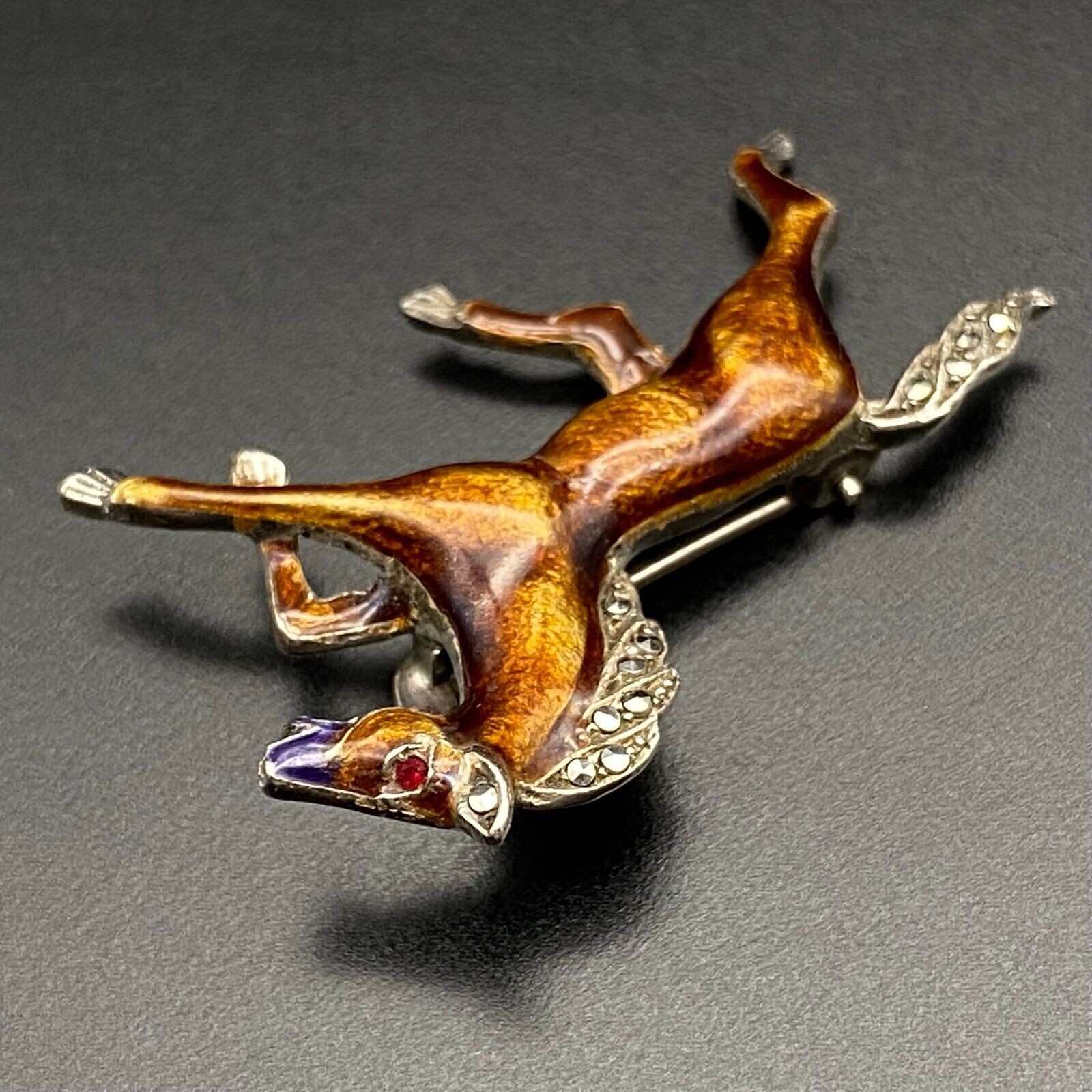 Vintage Alice Caviness Enamel Horse Sterling Silver Germany Pin Brooch