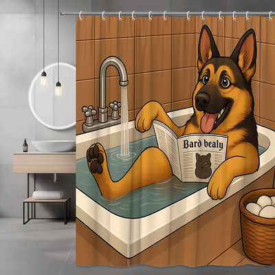 Funny Dog Shower Curtain - Cute German Shepherd Bathtub Decor