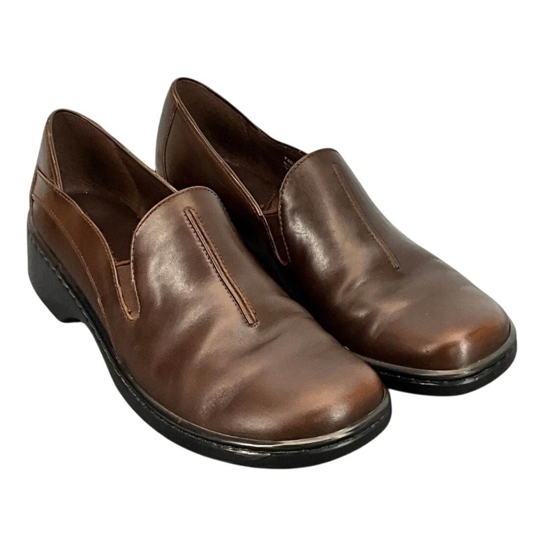 Mocassino Clarks in pelle marrone con zeppa comoda e zoccoli donna 9M