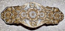 Large CRUMRINE BELT BUCKLE 5.5x2 Western Floral Scroll USA Made