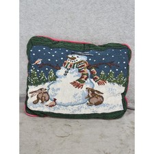Vintage Snowman Tapestry Pillow Winter Holiday Decor 12" x 9.5"