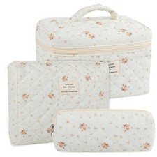 Anfly Makeup Bag, Quilted Cosmetic Bags, Large Floral Make Up Organize bag, C...
