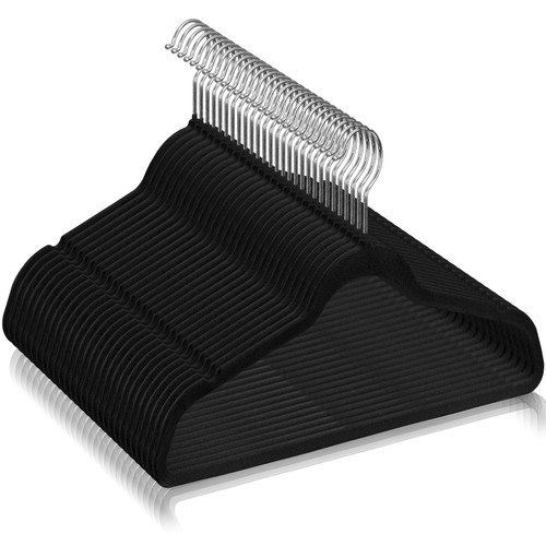 Velvet Hangers 100 Pack Non Slip Clothes Suit/Shirt/Pants Velvet Hangers Black - Afbeelding 22 van 24