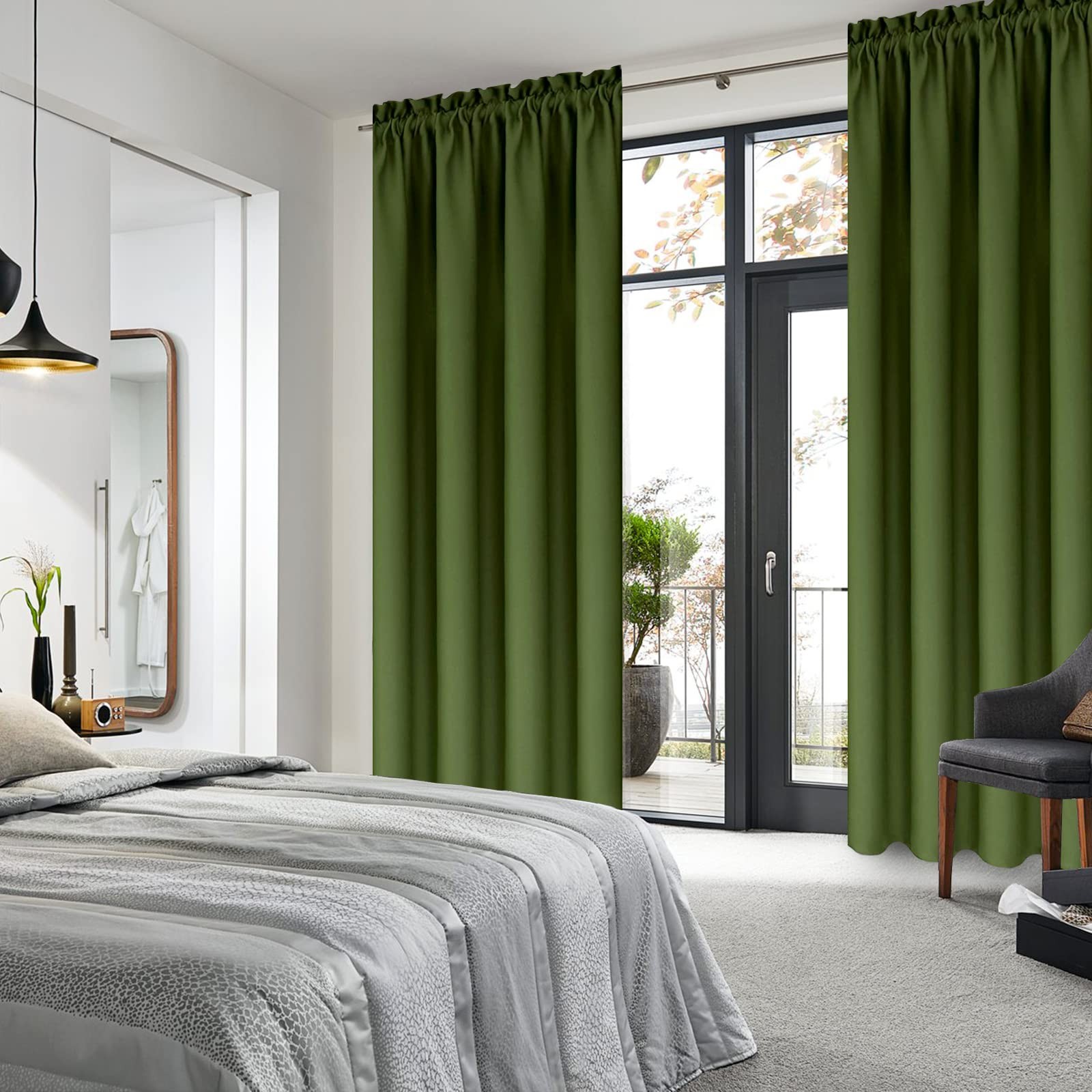 DWCN Olive Green Blackout Curtains - Thermal Insulated, 80% Room Darkening, Priv