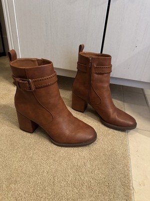 Zodiac Brown Faux Leather Ankle Boots Buckle Zipper Round Toe Women 10
