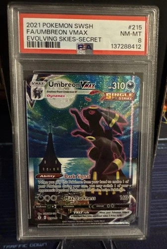 2021 POKEMON SWORD & SHIELD EVOLVING SKIES SECRET FULL ART/UMBREON VMAX PSA 8