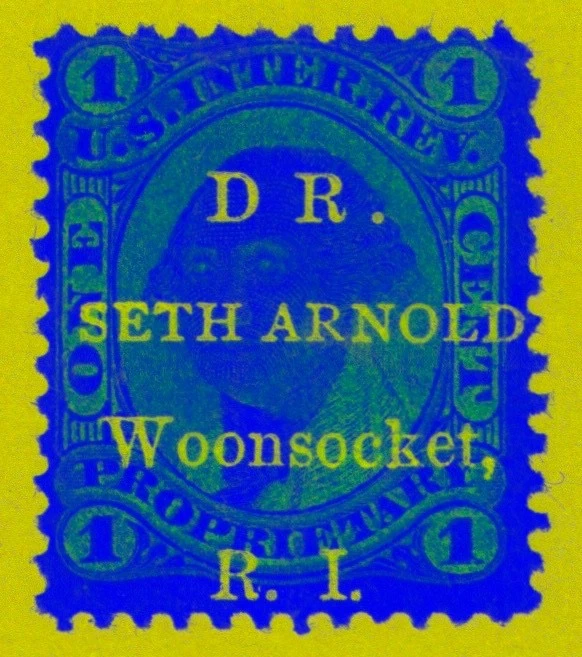 US BOB STAMPS SC# R3c 1c PROPRIETARY DR. SETH ARNOLD WOONSOCKET RI VF USED - Image 4 of 4