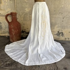 Antique Edwardian White Cotton Skirt Floral Embroidery Full Length Pleat Vintage