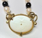 Vintage Trifari Gold Tone Enamel Leaf Pendant Necklace 16”  Black White — photo 4