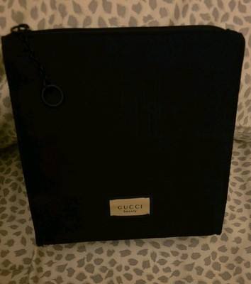 Gucci Beauty Black Makeup Bag/ Pouch With Plaid On The Inside L 7in H 7in W 2in 