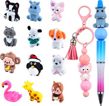3D Animal Theme Silicone Beads for Keychain Making, 12 PCS Silicone Focal Beads