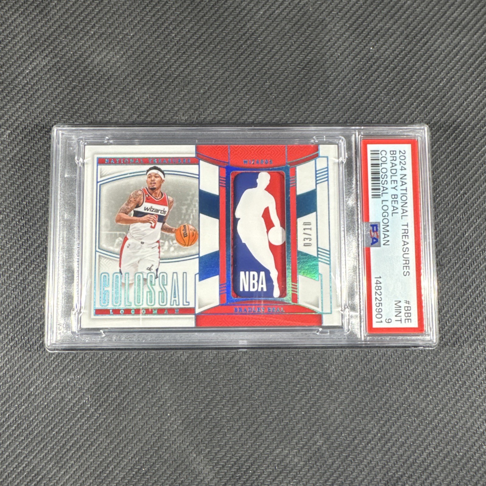 2024-25 National Treasures Bradley Beal #BBE Colossal Logoman 3/10 PSA 9