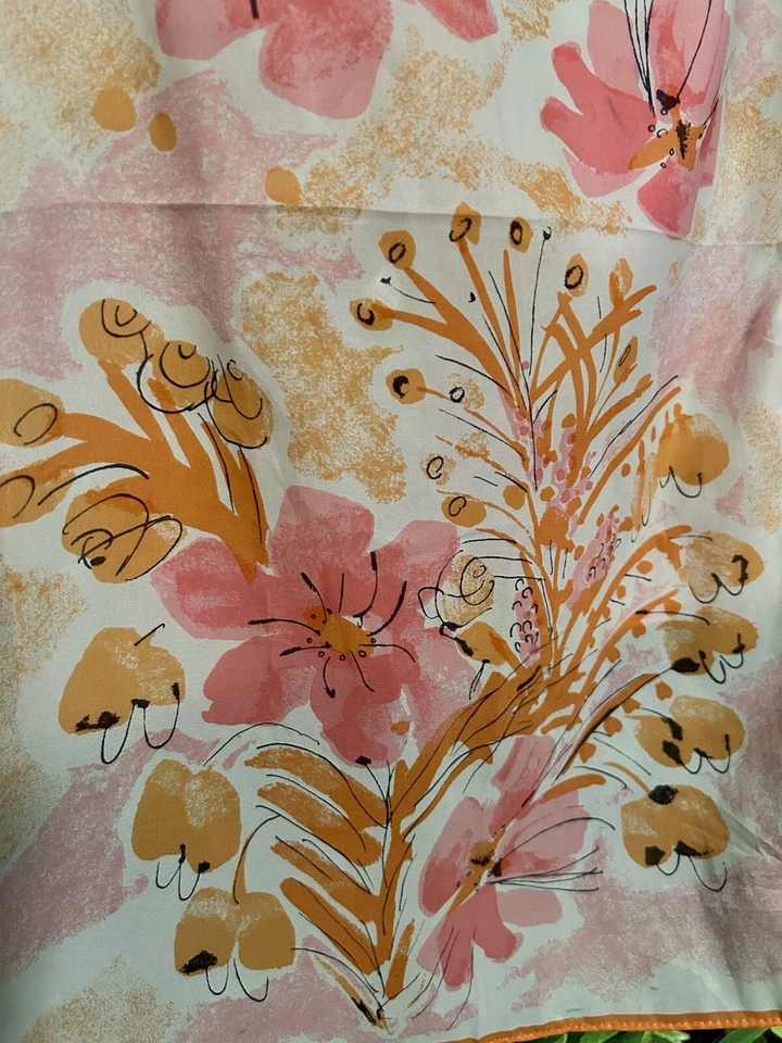 Vintage Vera Scarf Pink Floral Rectangle Polyester 43" x 13" - Изображение 2 из 4