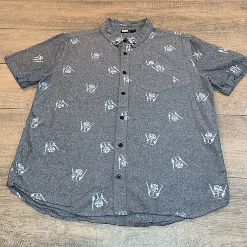 Star Wars Mens Size Large Short Sleeve button Down Shirt Gray Darth Vader B3 - 第 3/17 張圖片