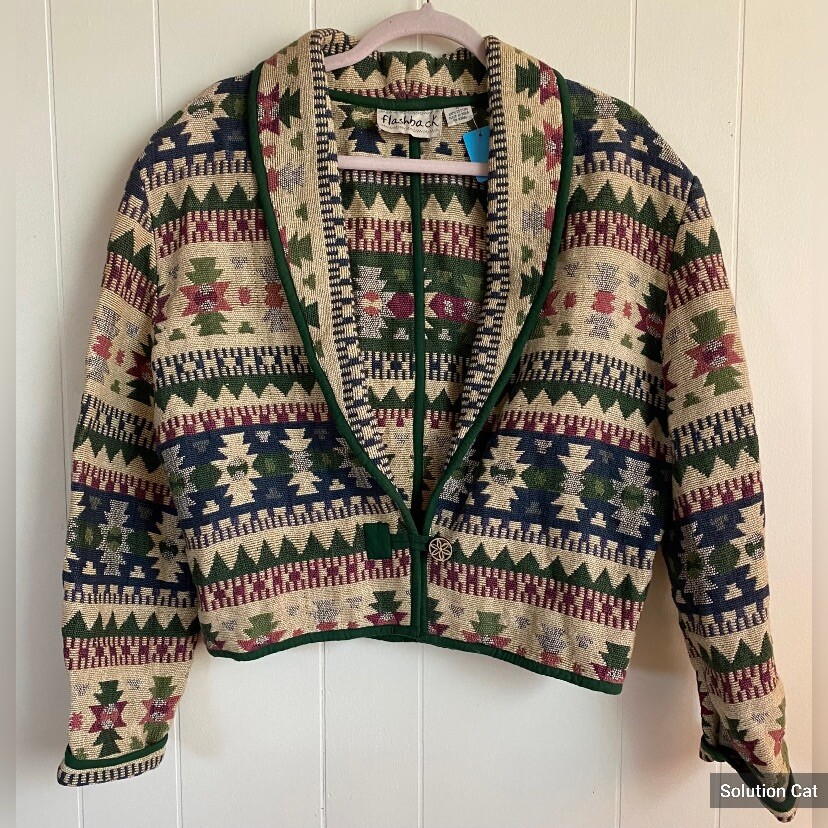 Jacket Women’s Medium Green Multicolor Boho South… - image 1