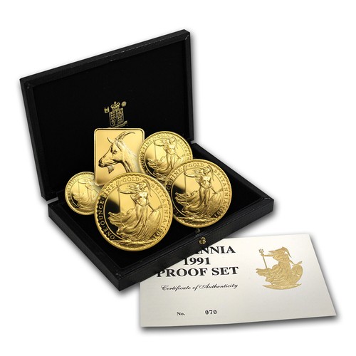 1991 4-Coin Gold Britannia Proof Set (w/Box & COA) - 第 1/7 張圖片