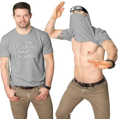 Ask Me About My Ninja Disguise T-Shirt- Funny Fancy Dress Eyes Flip Unisex Top - Picture 58 of 131