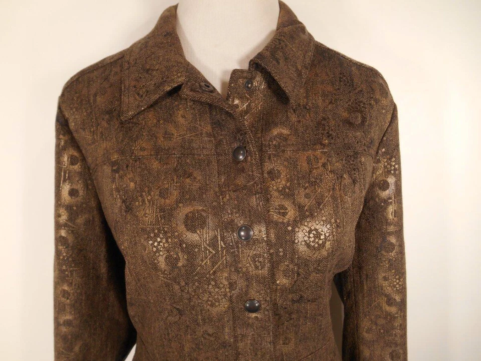 Hermosa Chaqueta Blazer Para Mujer Talla 10 Coldwater Creek Marrón Geométrica LS Forrada Foto 2 de 4