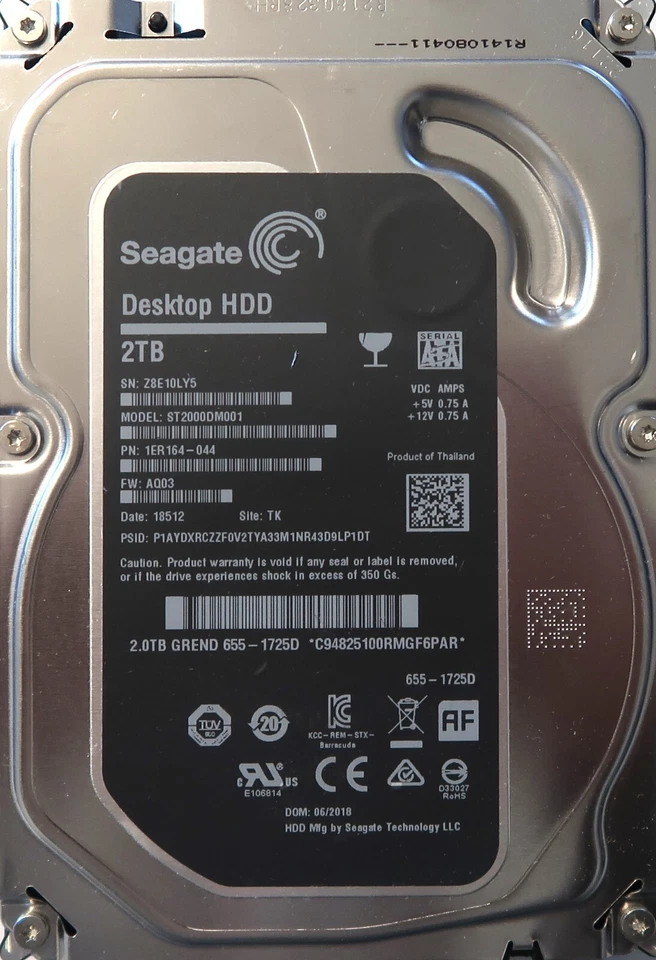 Seagate ST2000DM001 1ER164-044 AQ03 TK Thailand (Z8E) 3.5" 2.0TB Sata HDD 2018 - Image 3 of 4