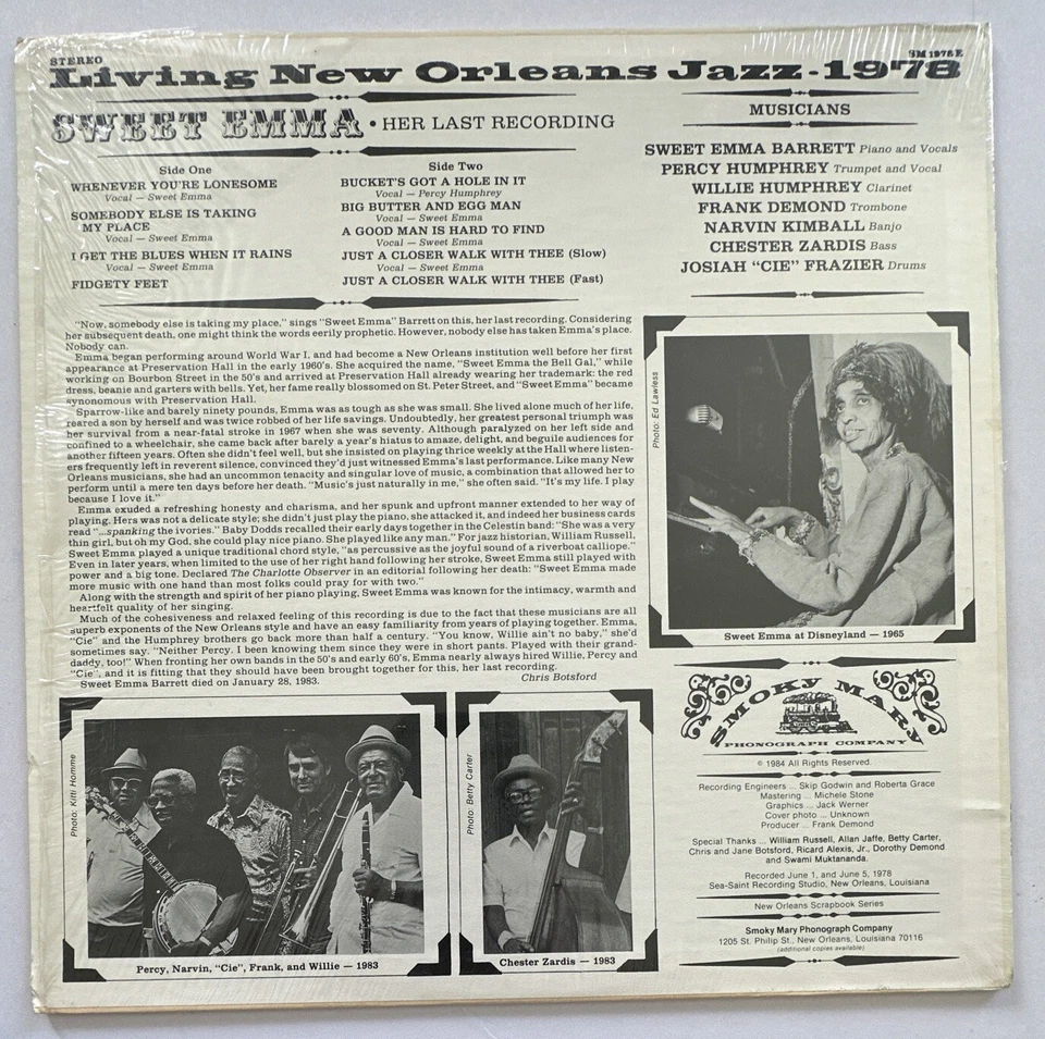 Sweet Emma  Her Last Recording Lp Vinyl Record Jazz Ex / Nm Condition - Image 3 of 4