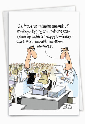 Funny Birthday Card w/ 5'' x 7'' w/ Envelope Birthday Typing Monkeys