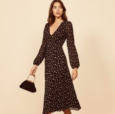 Reformation Green Floral Joy Midi Dress Open Back Size 8