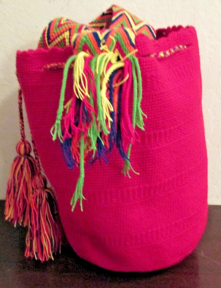 Bag Wayuu Mochila Bucket Boho Colombia Rioacha Red Blue Yellow Green Orange 102 - Image 3 of 4