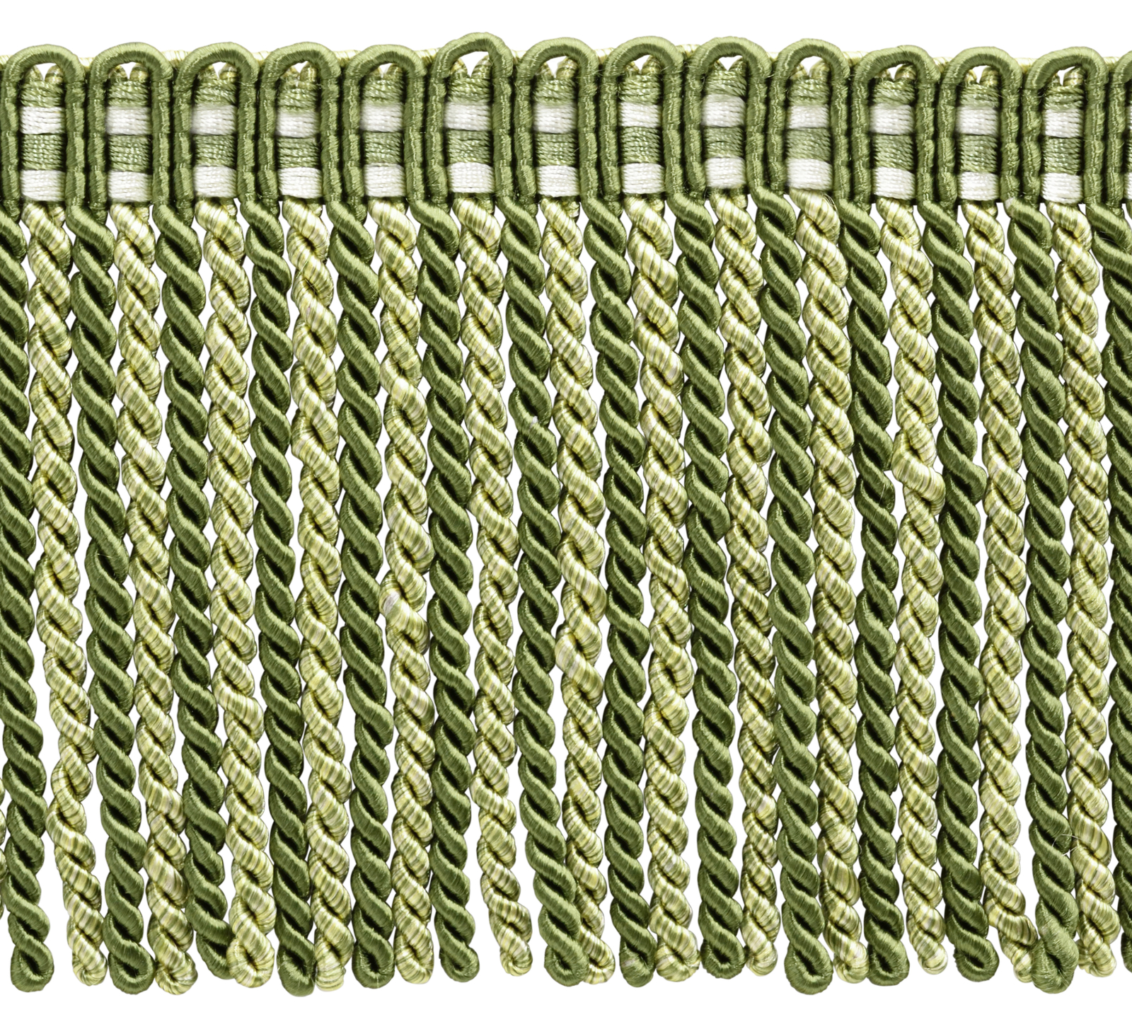 Green Lt Gold White 6"" Bullion Fringe Trim Olive Garden [5 Yards]