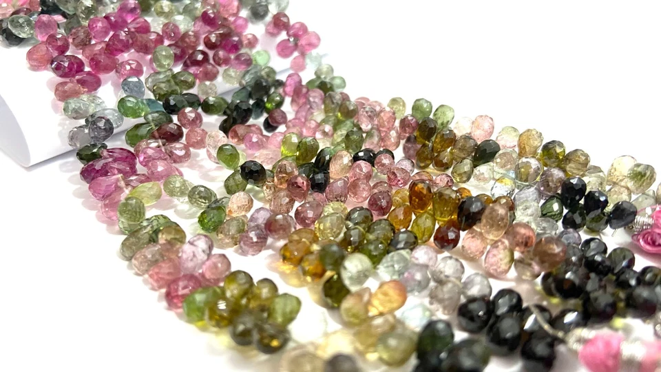 Natural Multi Tourmaline Faceted Drops Shape Beads Tourmaline Briolette Jewelry - Image 2 of 4