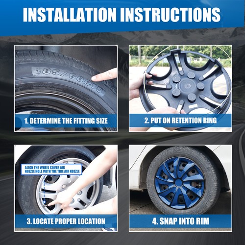 13" 14" 15" 16" 17" Set of 4  Wheel Covers Snap On Full Hub Caps Tire+Steel Rim  - Picture 42 of 126
