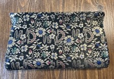 Vintage Black Evening Clutch Textured Gold Floral Center Hinge Handbag