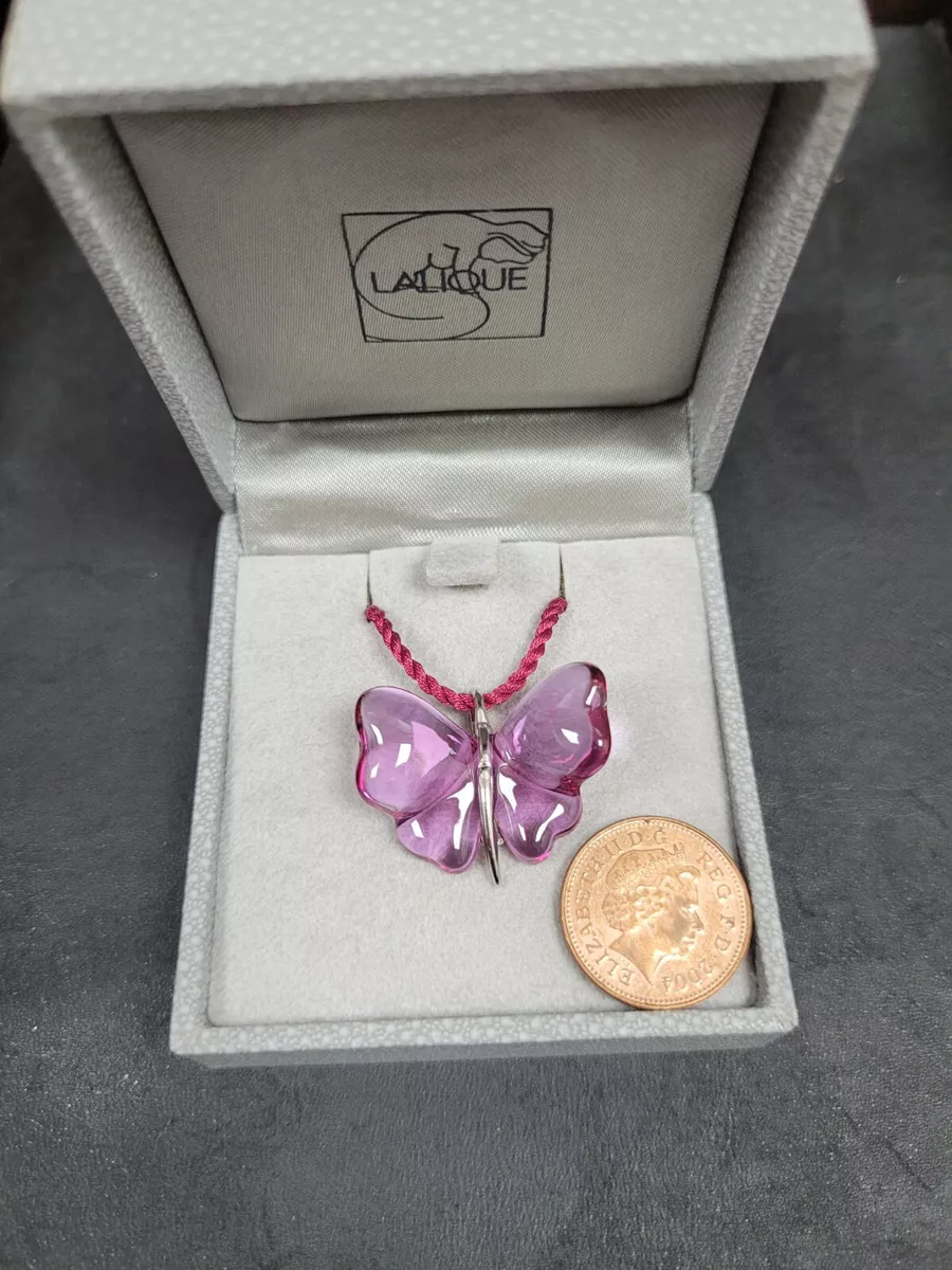 Lalique Dark Pink Butterfly Necklace. New eBay